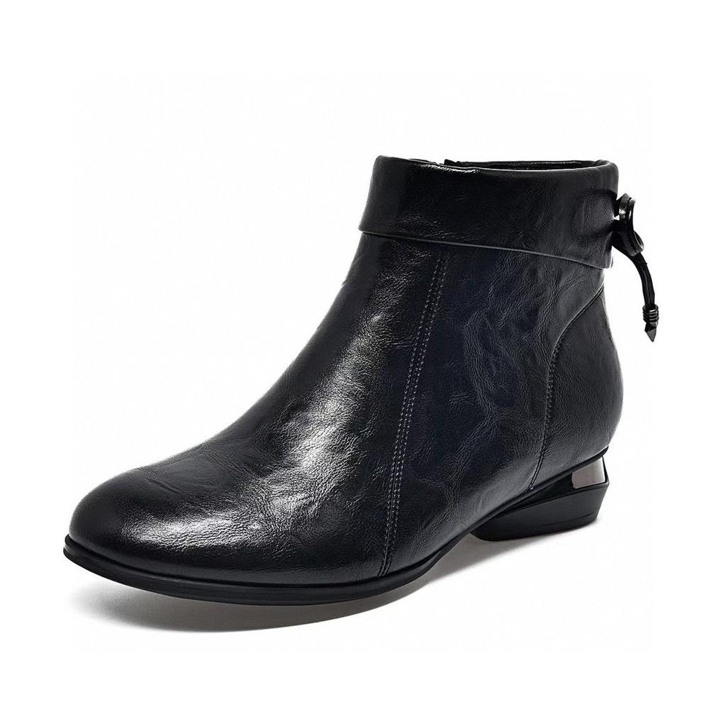 Short boots women's autumn and winter new round head bow low heel flat cotton boots casual women's boots cotton boots leather boots