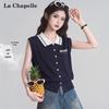 La Chapelle Women's Polo Collar Knit Short Sleeve Top