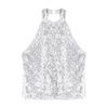 Kids Girls Sparkling Sequin Halter Crop Top Sleeveless Backless Tops for Cheerleading Jazz Dance Gymnastics