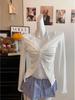 2025 Women's Korean Style Lace T-shirt - Long Sleeve Two-Piece Look with Chest Pads for Autumn/Winter.