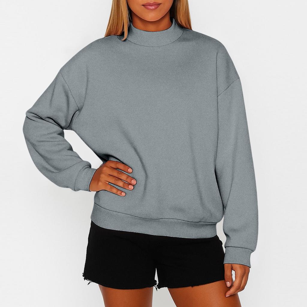 Felpa Classica Girocollo da Donna, Manica Lunga, Colore Unito, Casual, Vestibilità Larga, Top per il Comfort Quotidiano