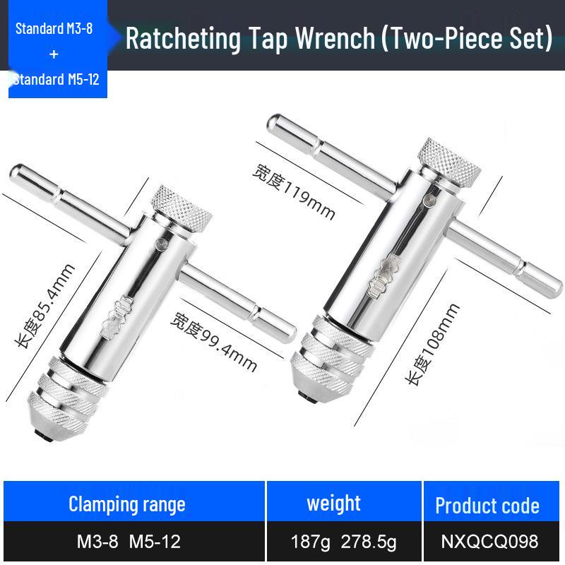 Adjustable Tap Wrench Set - Manual Tapping Tool with Extended Chuck