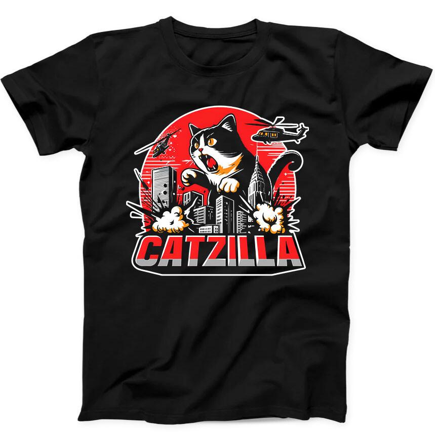 Catzilla Funny Cat Humorous Gift Black Tee T Shirt 205 Unisex T-Shirt L