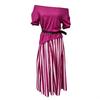 Women's Summer Vacation 2 Piece Skirt Sets Off Shoulder Short Sleeve Top And Striped Flowy Maxi Skirt Casual Travel Outfits with Belt