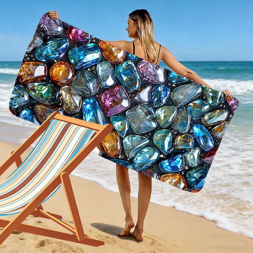 Colorful Crystal Gemstones Pattern Beach Towel Quick-drying for Travel Outdoor Sports Jogging Beach and Swimming