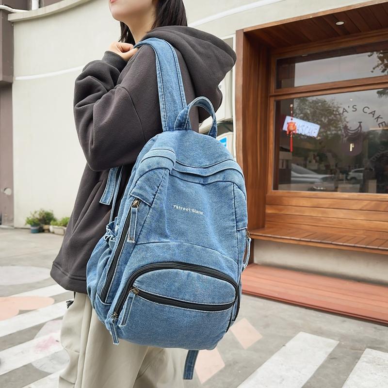 Womoen Large Capacity Denim Backpack Middle School Student Schoolbag