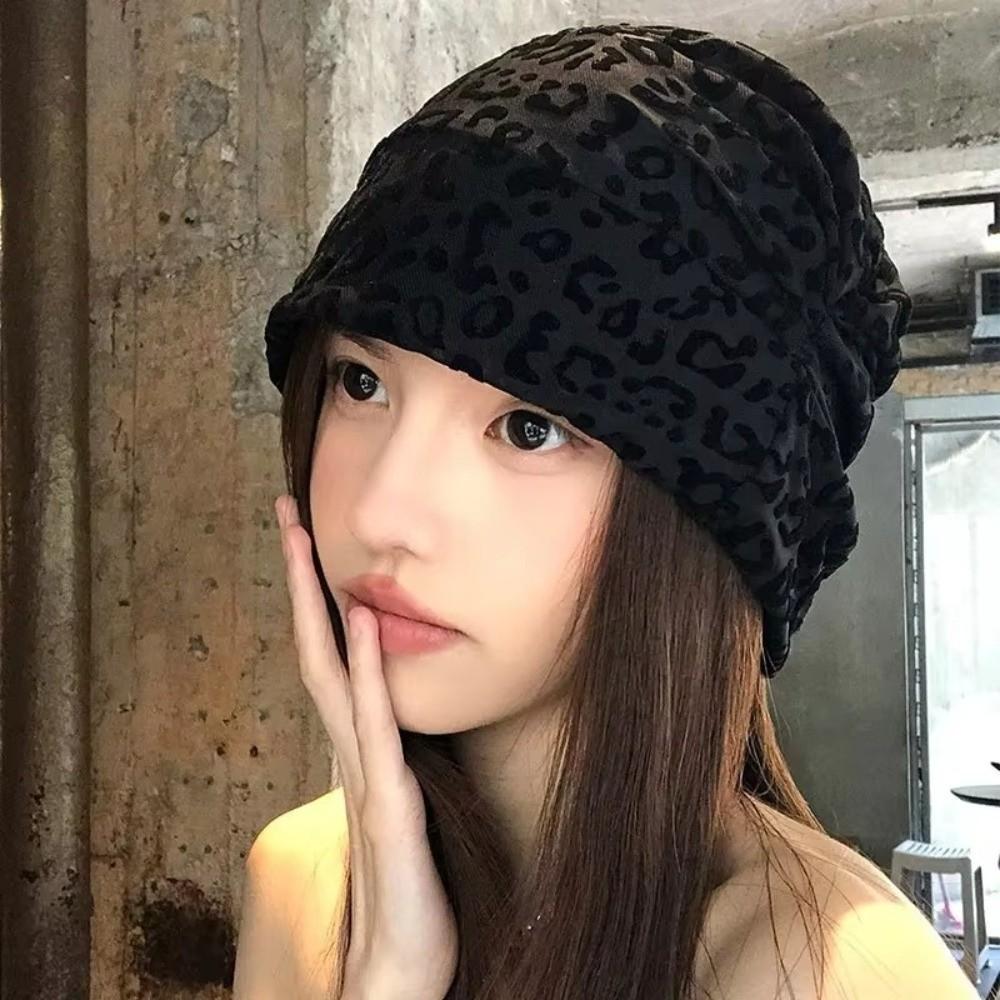 Stacking Pullover Hats Vintage Leopard Beanies Cap Trendy Y2k Baggy Cap  Women