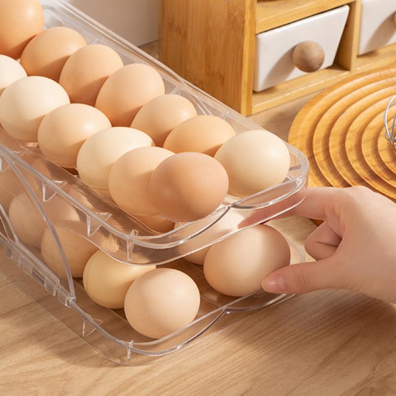 Eggebeholder til kjøleskap Stor kapasitet Eggehylleholder Plassbesparende Kjøleskap Eggeorganisator Rullende eggdispenser Egg