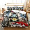 New York Statue of Liberty Duvet Cover King Queen Size Retro Car Nostalgic 50s Bedding,Vintage Car Polyester Quilt Cover for Men
