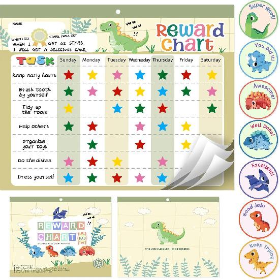 Magnetic Reward Chart for Kids at Home, Behavior Chart Pad with 26 Chore Charts, 1680 Star Stickers, 84 Motivational Stickers to Develop
