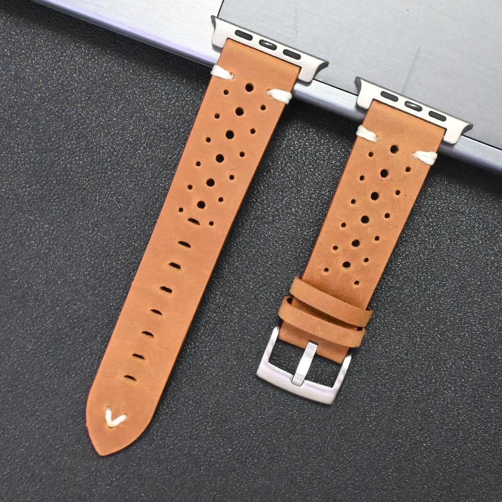 Натуральная кожаный ремешок для Apple Watch Ultra 3 2 1 49mm Серии 11 10 46mm 9 8 7 45mm Титановый ремешок IWatch 6 5 4 Se 3 44mm Correa for Ultra 3 2 49mm