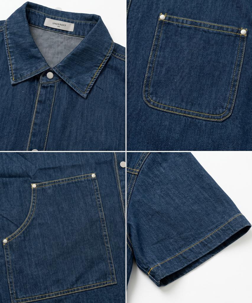 UNDEROFF Oversized Pocket Denim Short Sleeve Shirt Indigo