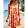 Women's Round Neck Sleeveless Tropical Hibiscus Print Casual A-Line Mini Dress, Beach Tank Dresses for Spring & Summer