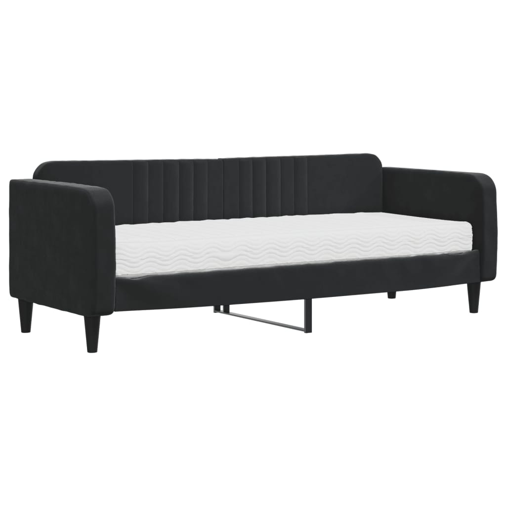 Vidaxl Sofa Z Materacem Do Spania, Czarna, 80X200 Cm, Aksamit