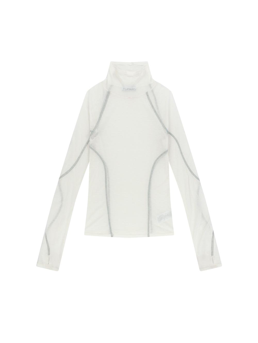 Tuomio Sheer Mock Neck Top [Ivory] 1