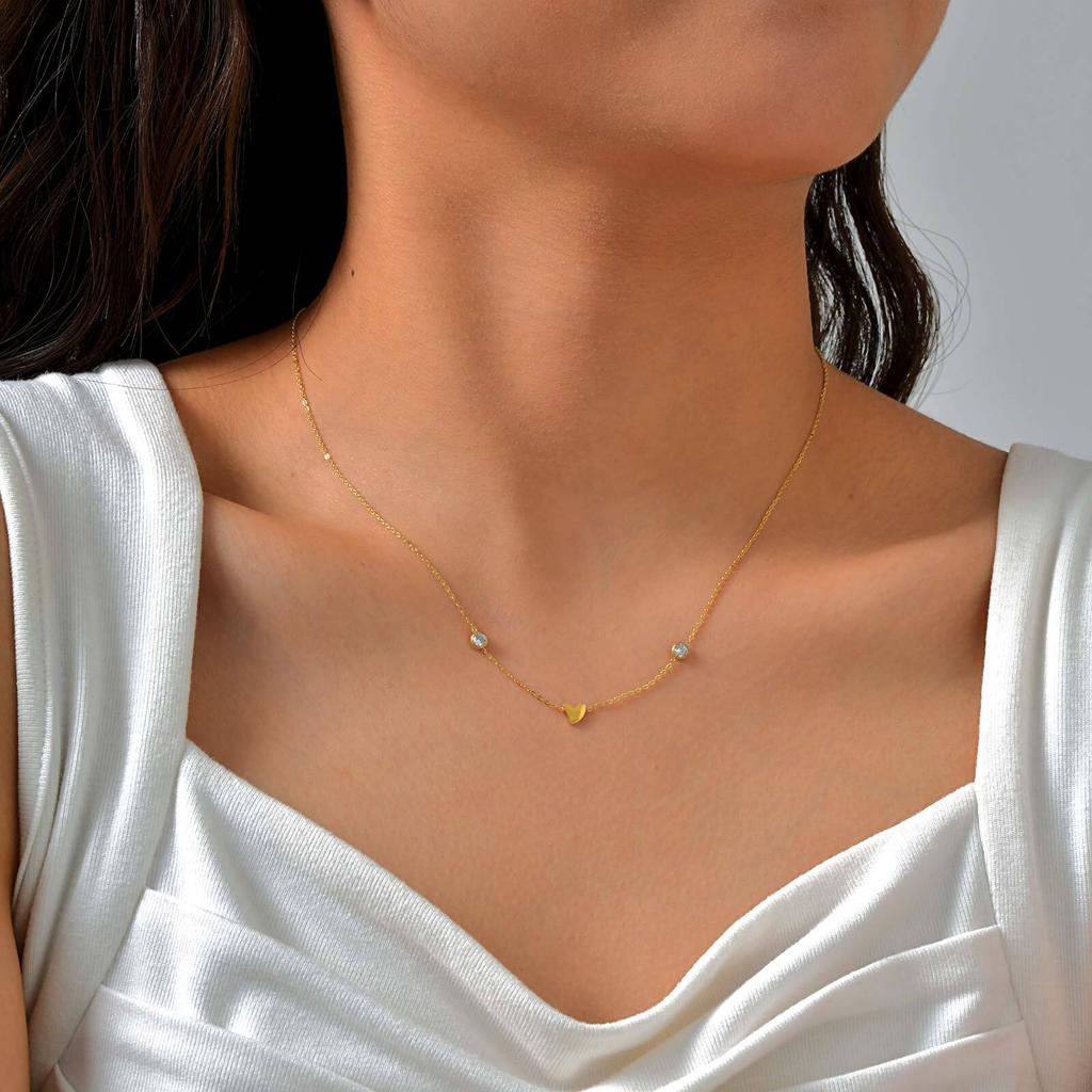 Vnox Small Sweet Love Heart Pendent Necklace, Stainless Steel 1-2 Zircon Minimalist Jewelry For Women Neck Accessories