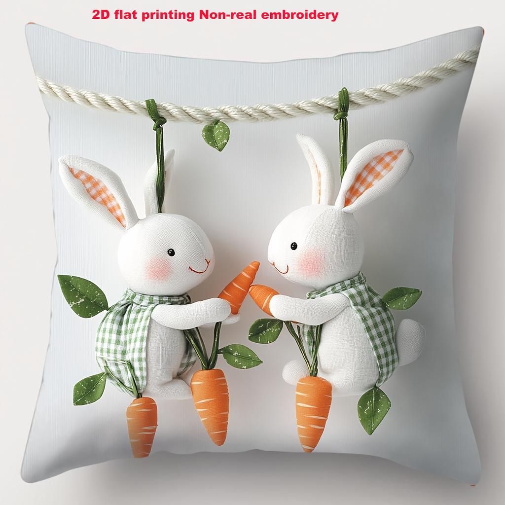 Easter Bunny Carrot Egg Pillow 2D Flat Printing Polyester pillowcase, sofa decorative cushion cov Headboard Pillow