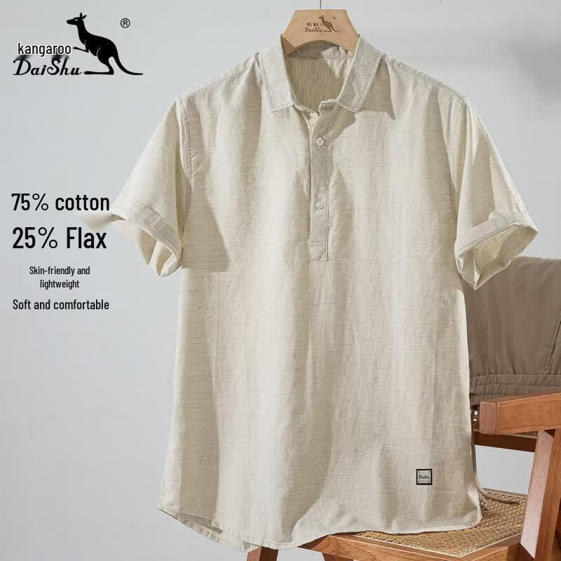 DAISHU Men s Cotton Linen Polo T-Shirt 2XL