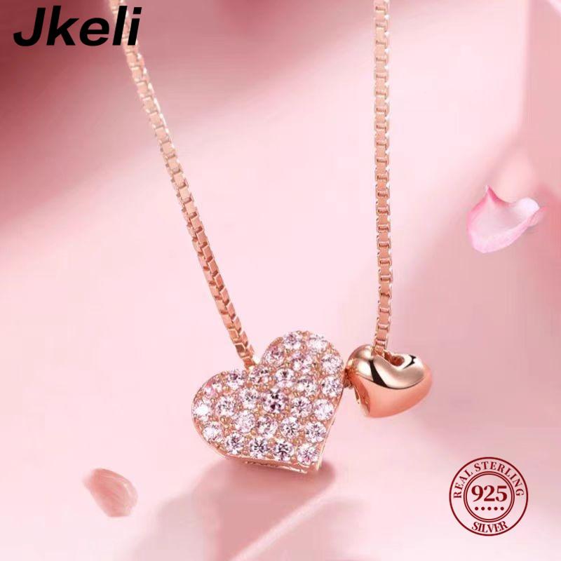 

Jkeli 100% 925 Silver Charm Romantic Love Heart Pendant Box Link Chain Necklace for Women Fashion Wedding Jewelry 45cm золотой