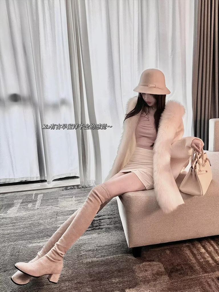 Over Knee Boots Women's Head Thick High Heel Shoes Small Skinny Boots Tall Stretch Boots
