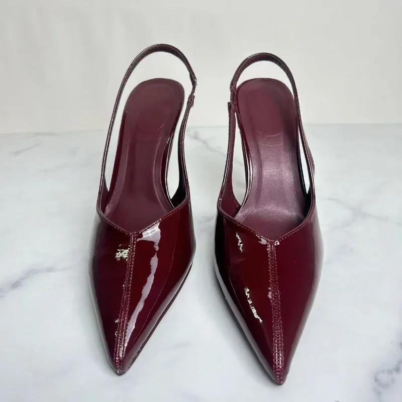 Fashion Versatile Summer High Heels Women Modern Sandals Patent Leather Concise Design Slip On Pointed Brand Designer Female Dress Shoes