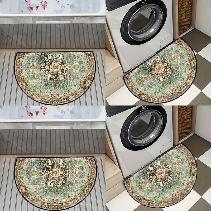 1Pcs Aqua Green Mandala Semi Circle Welcome Doormat Non-Slip for Outdoor Patio Porch Kitchen Bathroom Entryway Floor Mat