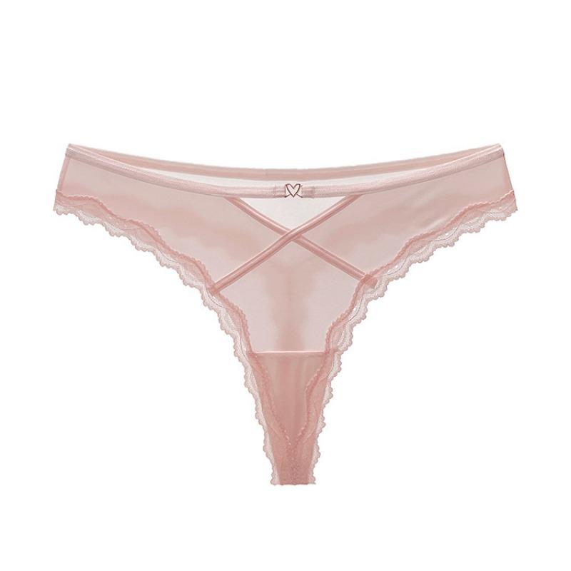 Lady Spring and Summer Sweet Ice Screen Yarn Sexy Lace Edge Hollow Love Temptation Taste Thong Underwear