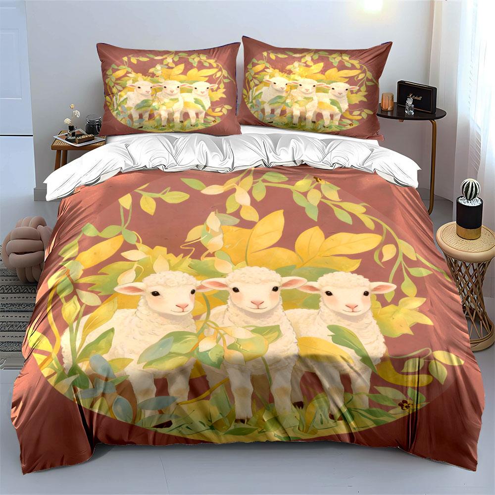 Pastoral Sheep Art Set Soft Comfortable Duvet Cover Bedding Set Included 1*Duvet Cover & 2*Pillowcases, Gift