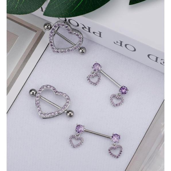 Staligue 2 Pairs Titanium Nipple Rings for Women 14G Nipple Piercing Heart CZ Barbell Body Nipple Piercing Jewelry