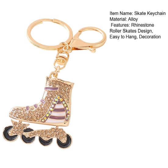 Rhinestone Striped Roller Skates Keychain Alloy Key Ring Backpack Schoolbag Hanging Decoration Bag Charm Purse Pendant