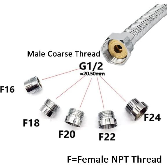Brass Sink Faucet Adapter, Female NPT Thread Tap Aerator Adapter To Connect G1/2" Water Hose Adapter for Garden Hose Water Filter (F22mm - G1/2)