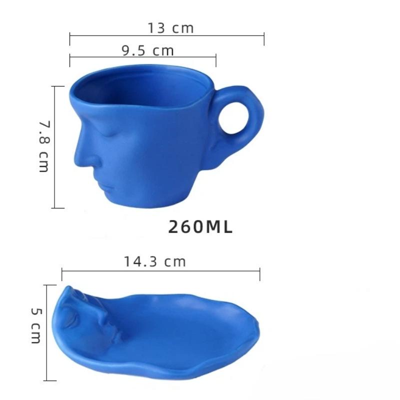 Kreativní myšlení Tvář Keramický hrnek na kávu a podšálek Set – Umělecký set hrnků