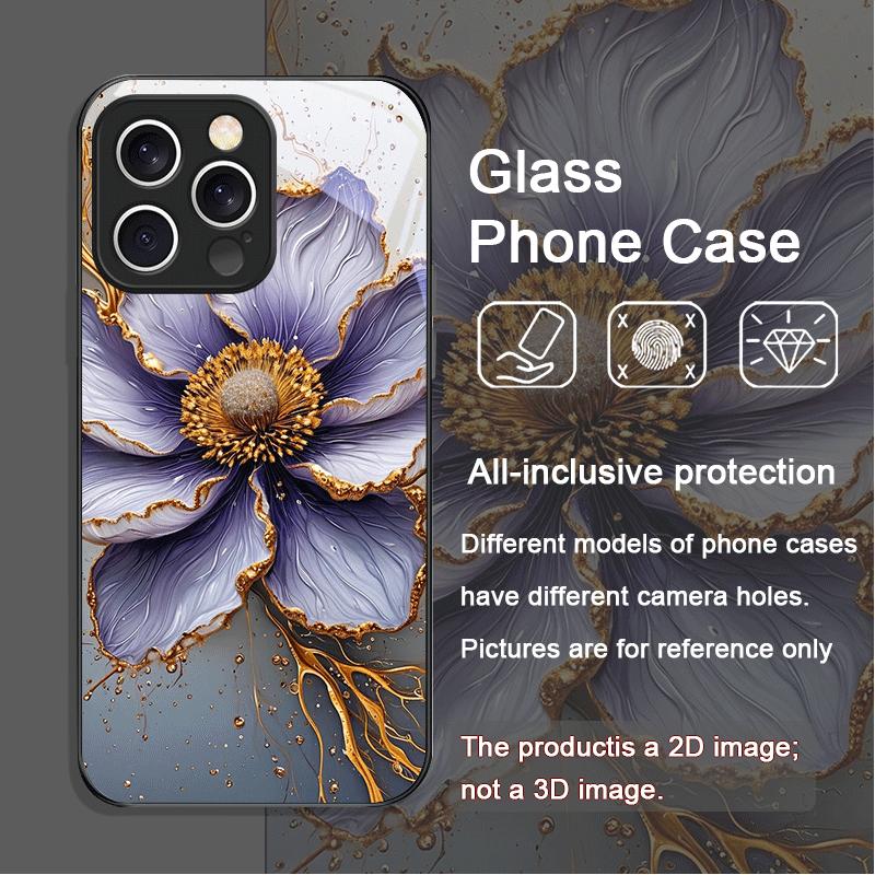 

Luxury Lotus Marble Floral Pattern Tempered Glass Phone Case for IPhone 17 16 Pro Max 15 14 13 12 11 Mini XS XR 7 8 14Plus Cover iPhone 15 Pro Max
