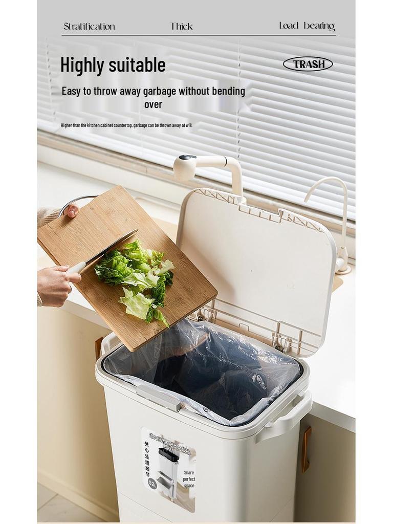 2026 Large-Capacity Kitchen Trash Can with Lid, Double Layer for Dry & Wet Waste Separation