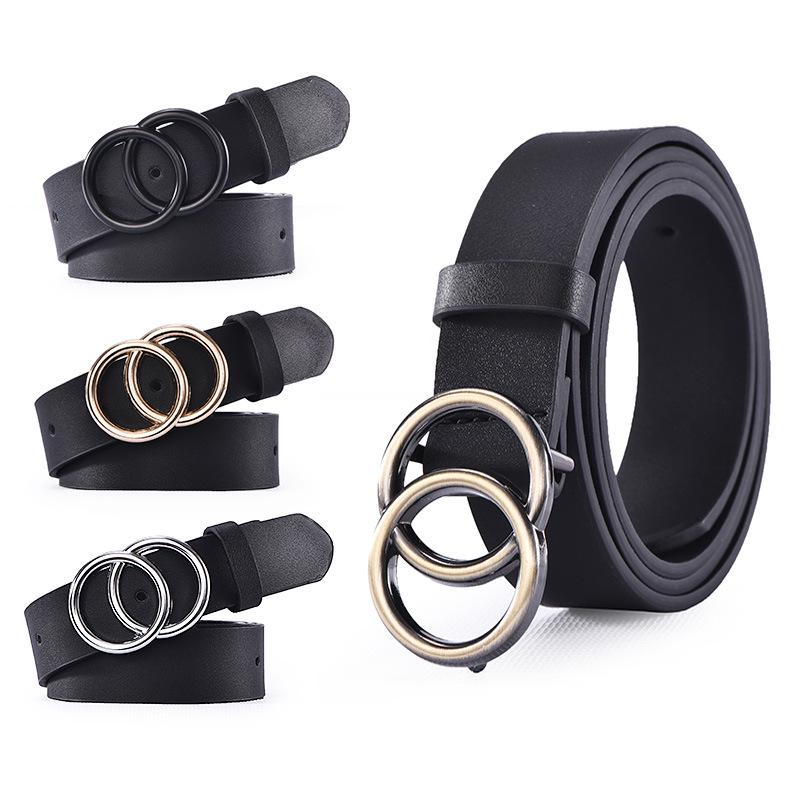 Women Belts Luxury Designer Brand Wide Fashion Classic PU Leather Waist Belt Double Black Round Ring Buckle Adjustable Strap