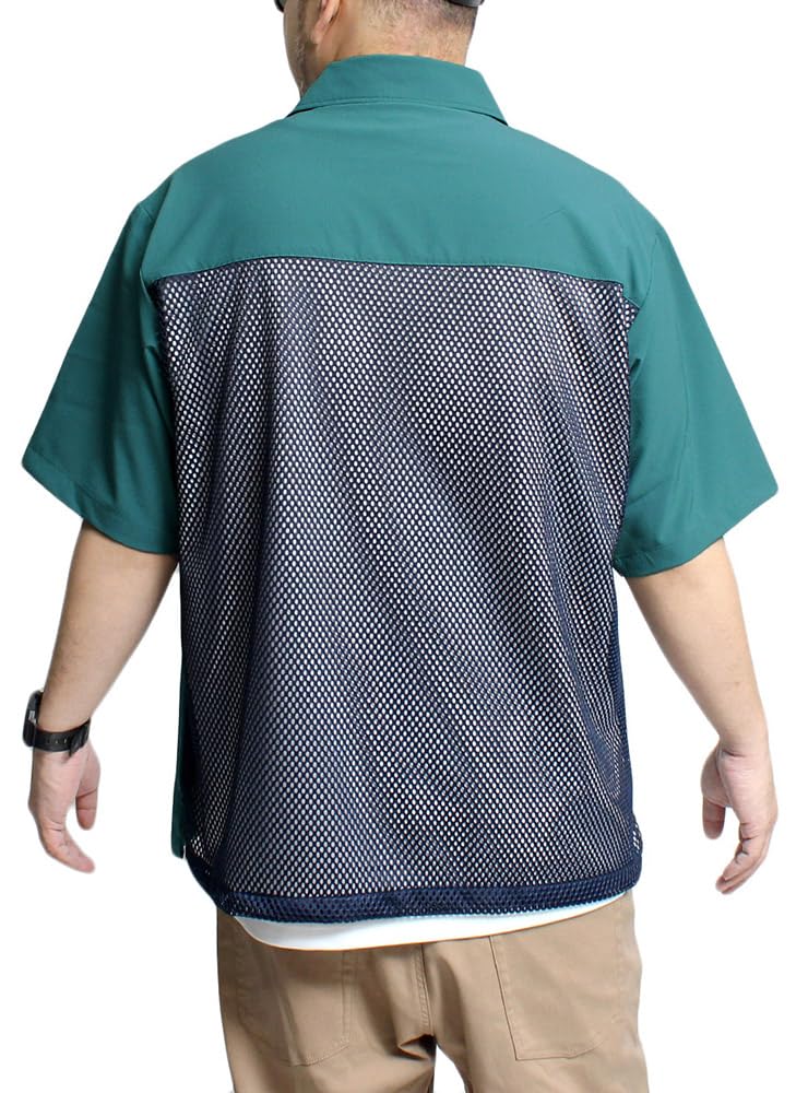 One Colors LOGOS PARK Men's Short Sleeve Shirt, Water-Repellent Ripstop with Mesh Back, Stretch Work Shirt, Size 5L, Green (40)