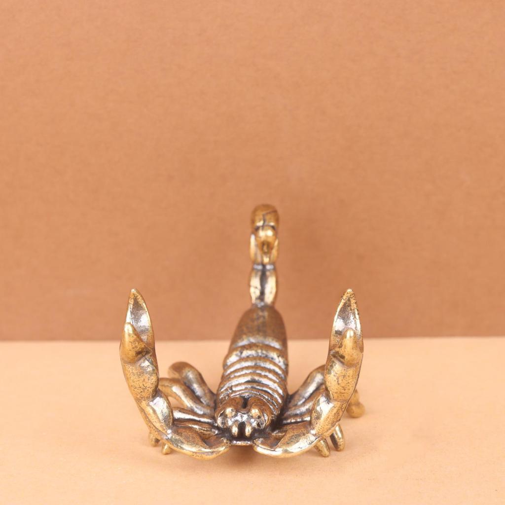 Antique Brass Scorpion Pen Holder - Aged Solid Copper Ornament for Office Study Decor.
