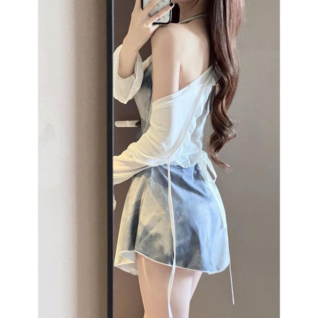 Tie-Dye Backless One-Piece Swimsuit - Sexy Sleeveless Strappy Swimwear for Hot Springs