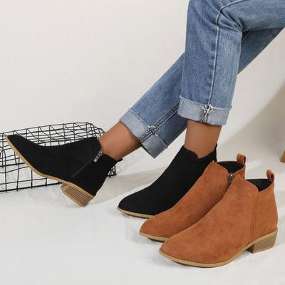 Außenhandel Übergröße Stiefeletten Damen 2025 Herbst neu spitz zulaufender dicker Absatz Seitenreißverschluss und nackte Stiefel Europäische und amerikanische Mode Damen s