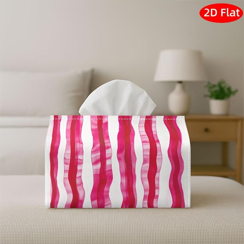 2D Flat, 1pc Tissue Box, A Pink And White Striped Fabric with Red Stripes, for Living Room, Bedroom, Bathroom, Car-Holiday Decor, Bathroom Accessory V