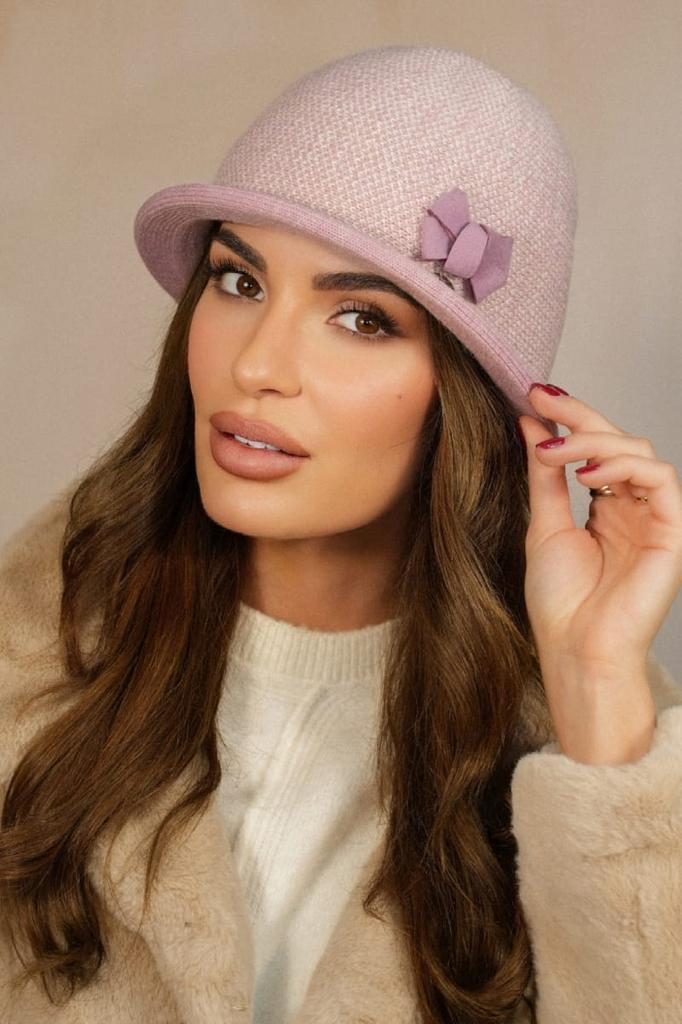 Women' Houndstooth Winter Hat Dark Pink Kamea-Dante