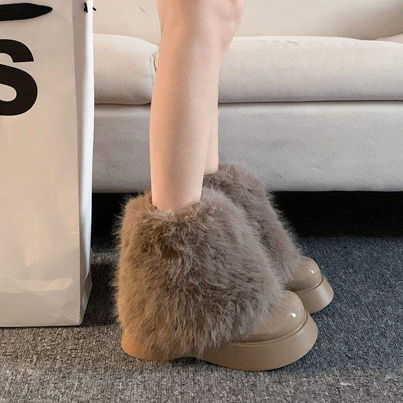 Fleece Dicksohlige Flauschige Stiefel Damen 2025 Herbst und Winter Neue Thermohose Schaftstiefel Kleine Duftende Kurze Stiefel Mode Schneestiefel