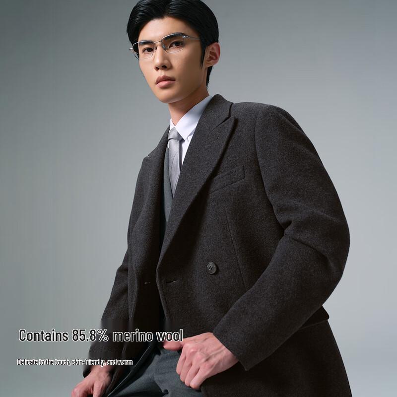 Lilanz Men's Double-Breasted Wool Blend Mid-Length Overcoat