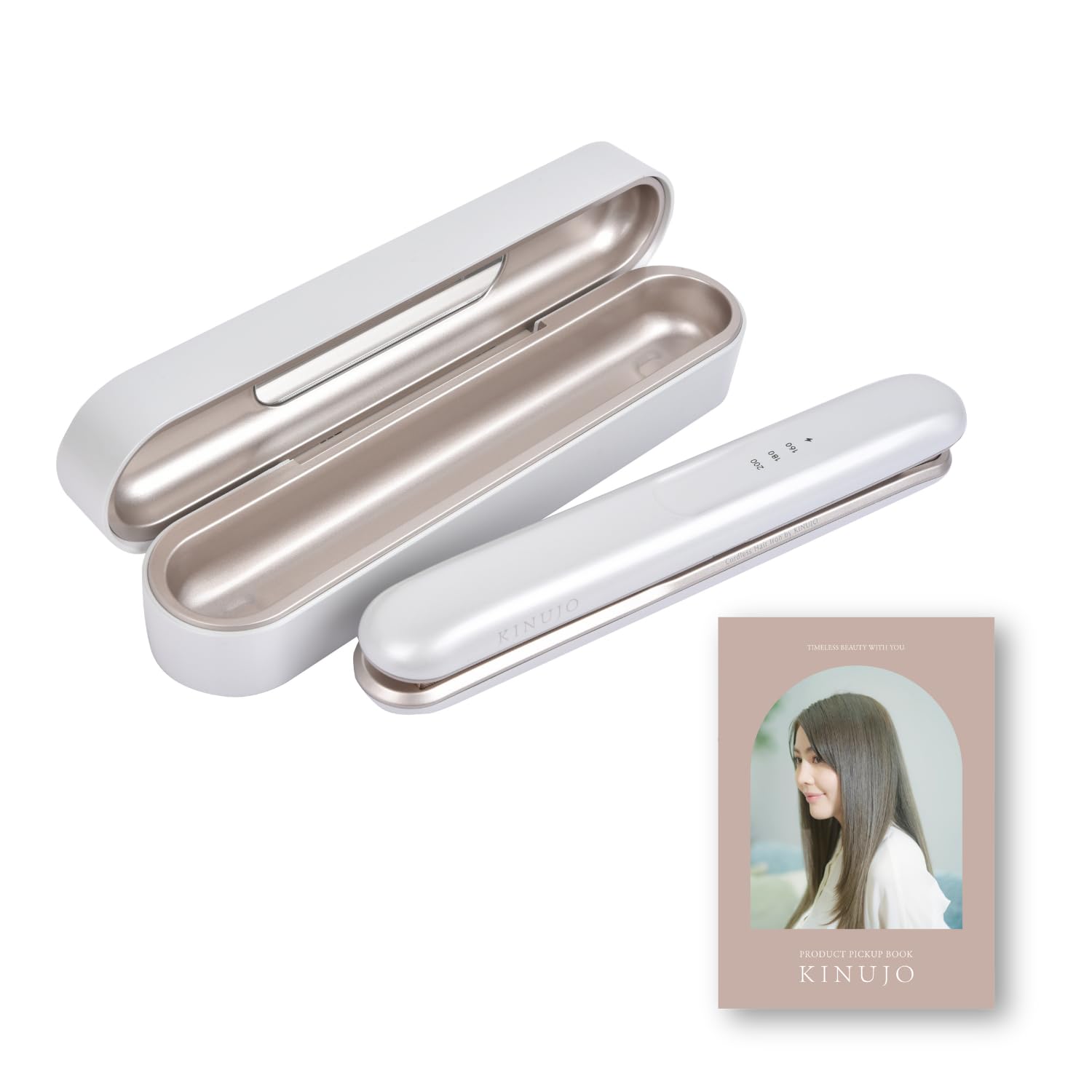 

limited edition with KINUJO LuxeJewel Cordless iron with silk maximum temperature for overseas [Official guidebook] - plate, 200℃, white, use, белый