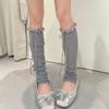 Hollowout Fishnet Lace Leg Warmers Arm Sleeves for Women Aesthetic Sheer Mesh Leg Covers with Ruffle Trim and Bowknot