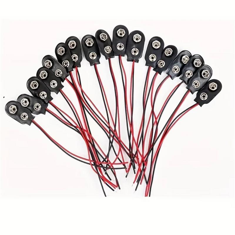 10pcs 9V Battery Clips Black Red 2Wired Cable Connection Connector Buckle 9 Volt Battery Clip Connector Battery Holder
