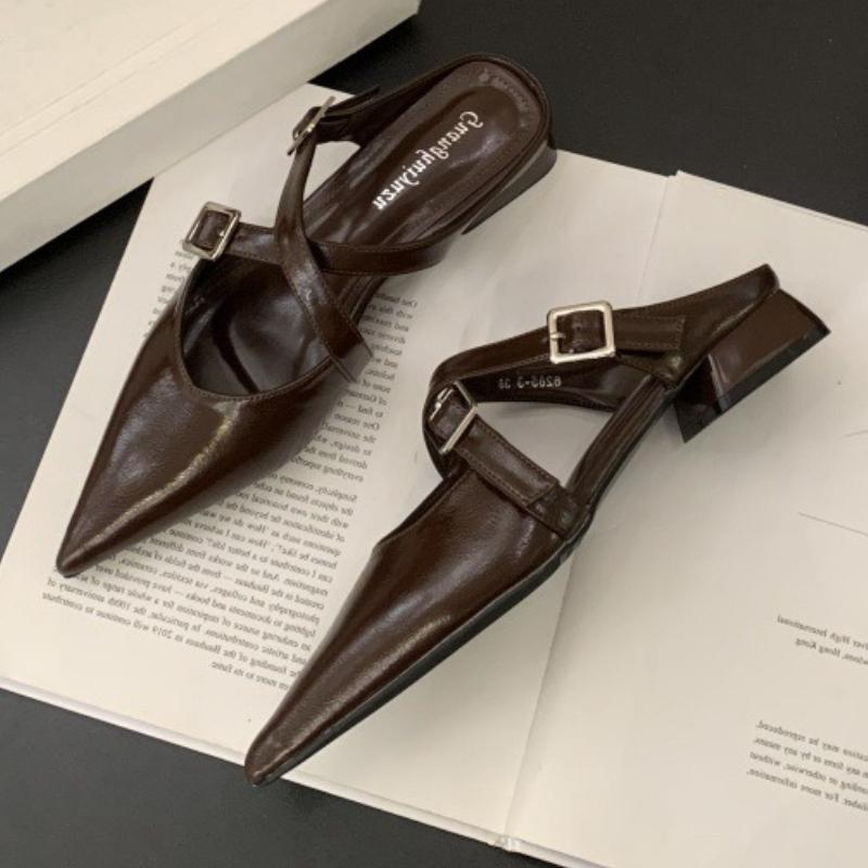 Fashion Elegant Pointed Toe Low Heel Pumps Women Fashion Cross Tied Buckle Slide Sandals Comfort Commuter Office Shoes Zapatos De Mujer