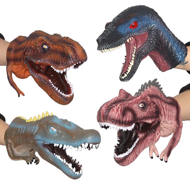 Children's Soft Rubber Dinosaur Hand Puppet - Triceratops & T-Rex Interactive Toy