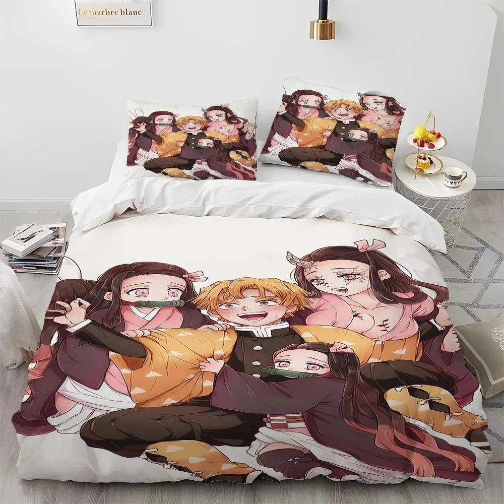 Demon Slayer Bedding Set Kamado Nezuko Duvet Cover Pillowcase King Queen Full Single Size Boys Teen Gift Anime Bed Linen