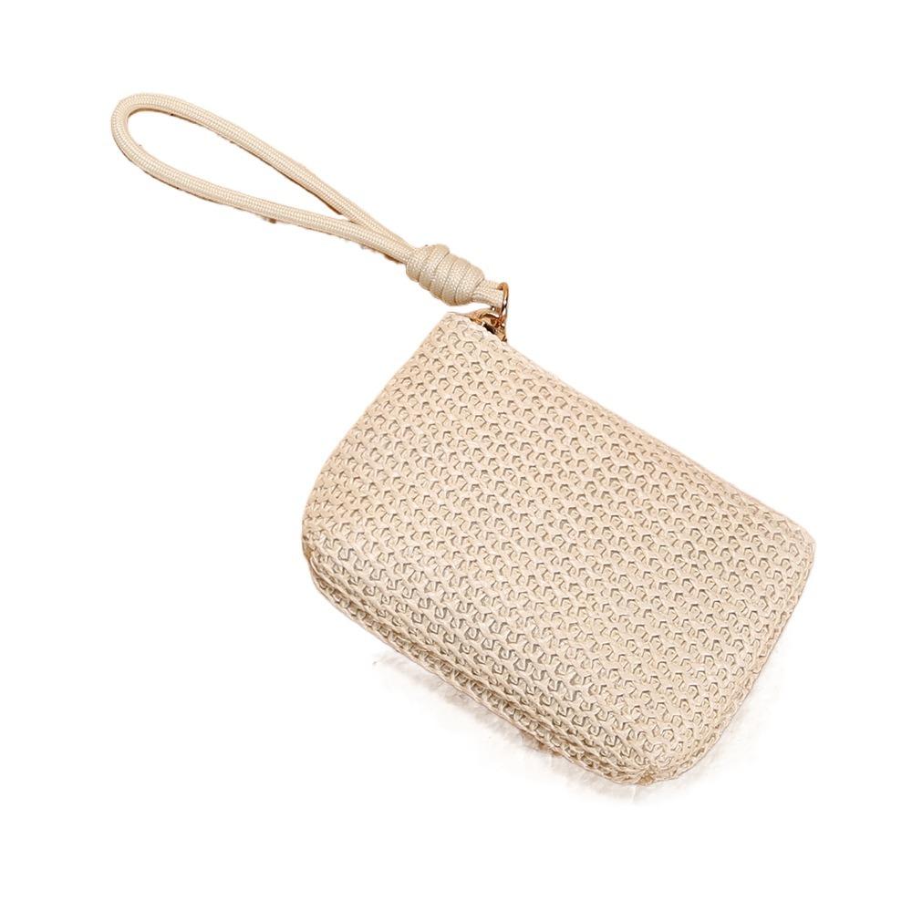 

Плетеная из соломы ручная монетница, чехол для наушников, маленькая косметичка для помады, милая мини-сумка для хранения, на каждый день бежевый